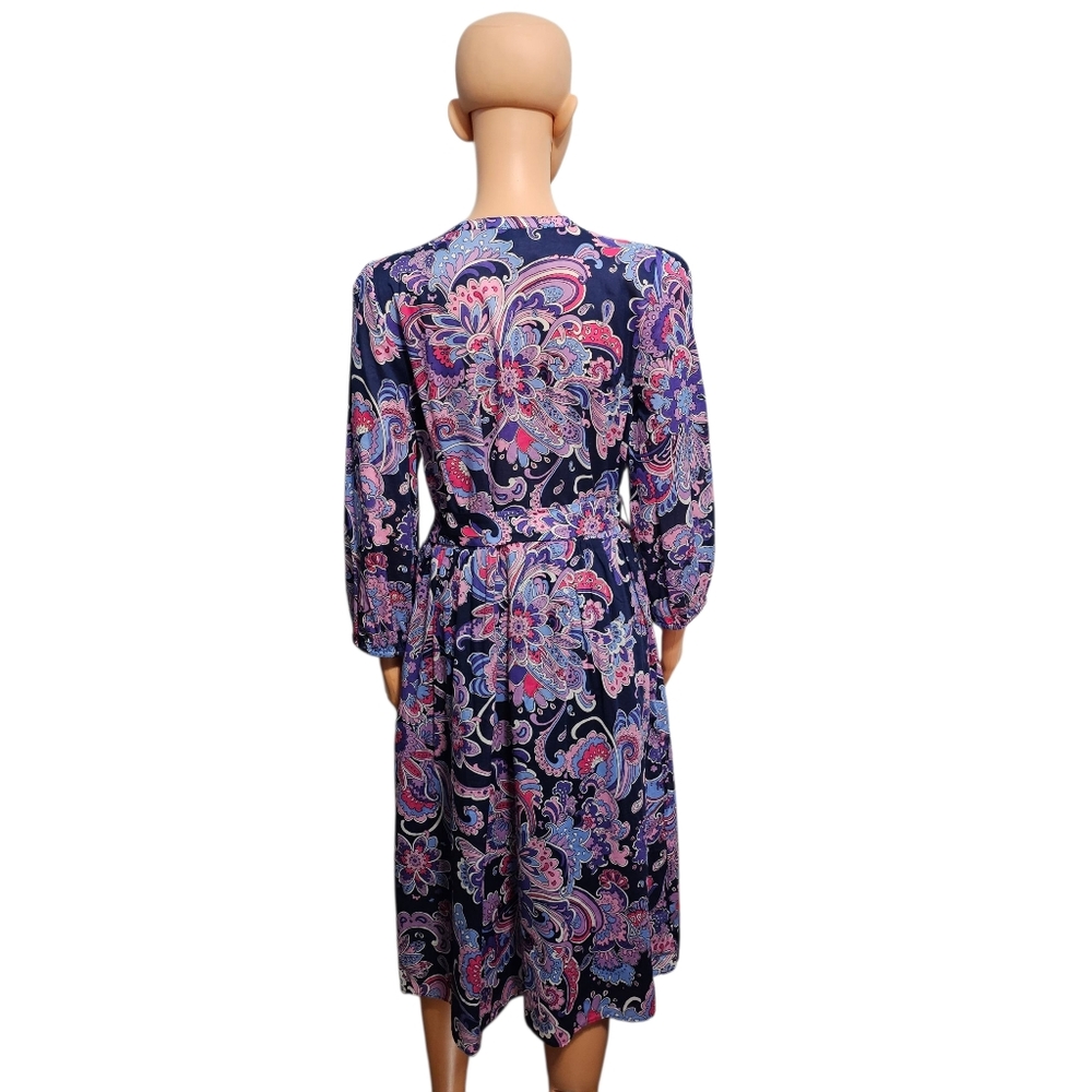 Talbots Voile Fit & Flare Swirl Paisley Floral Cottagecore Cotton Shirtdress 14P - Picture 3 of 6